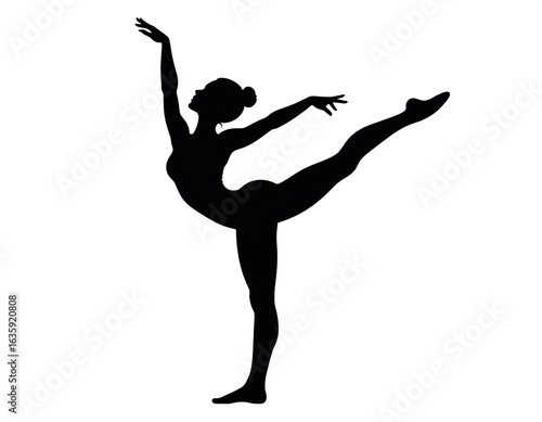 Black silhouette of a female gymnast in a graceful pose