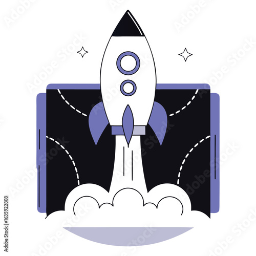 Rocket launching into the future, symbolizing innovation.