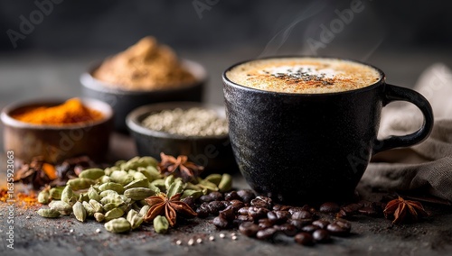 Aromatic spiced coffee drink with various warm spices © Lunar
