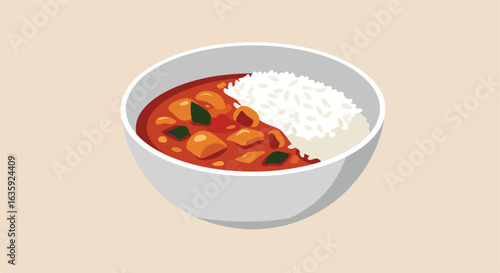 Plate of stew with rice on beige background