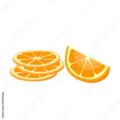 realistic set. Round slice and orange wedge. hand drawn.