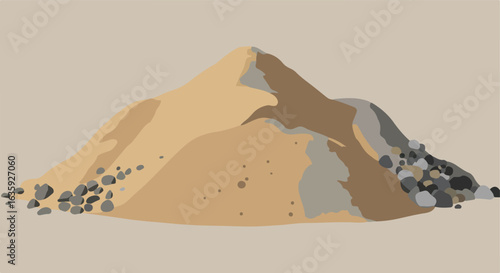Soil and stone pile graphic illustration on tan background. Rock and sediment graphic