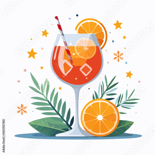 Stylish Vector Illustration of an Aperol Spritz Cocktail Against a Clean White Background, Ideal for Summer Gatherings and Refreshing Experiences