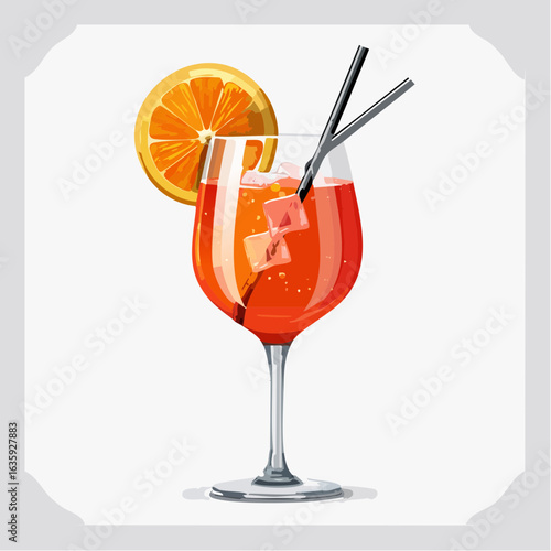 Stylish Vector Illustration of an Aperol Spritz Cocktail Against a Clean White Background, Ideal for Summer Gatherings and Refreshing Experiences