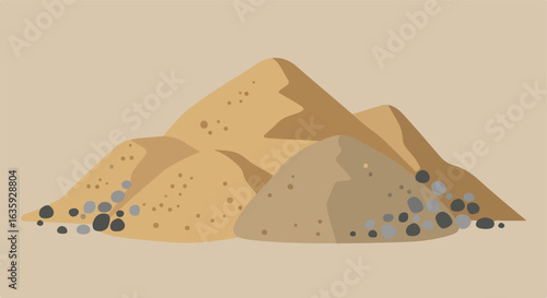 Sand and Pebbles Three sandy heaps with grey pebbles in a plain illustration