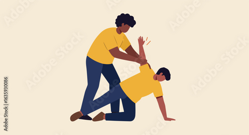 Arm Lock Two people engaging in a joint manipulation technique, with one person in control