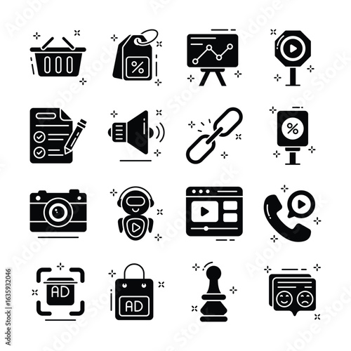 Download our premium bundle of digital promotion glyph icons