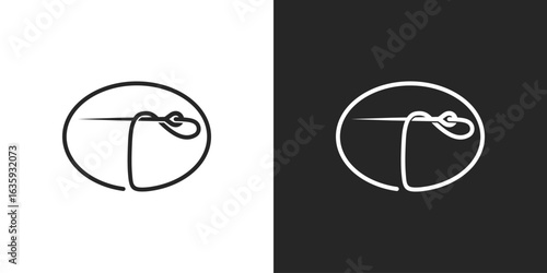 Letter T tailor needle fashion clothing logo vector illustration template. Initial letter T sewing embroidery tailor textile logo. Vector illustration.