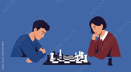 Two players concentrating on a strategic game of chess on a classic checkered board