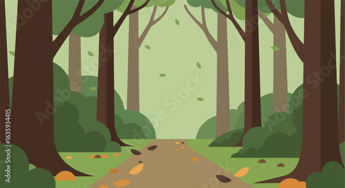Forest Path A simple illustration of trees and path, with falling leaves