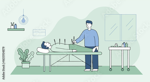 Man receiving acupuncture by medical professional