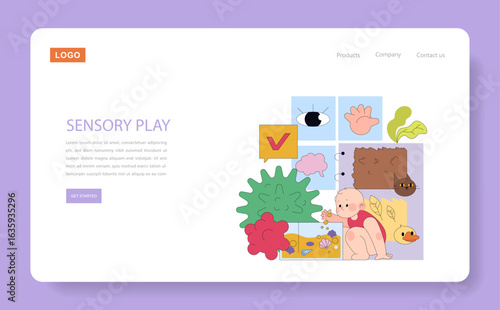 Colorful Sensory Play Vector Illustration with Baby