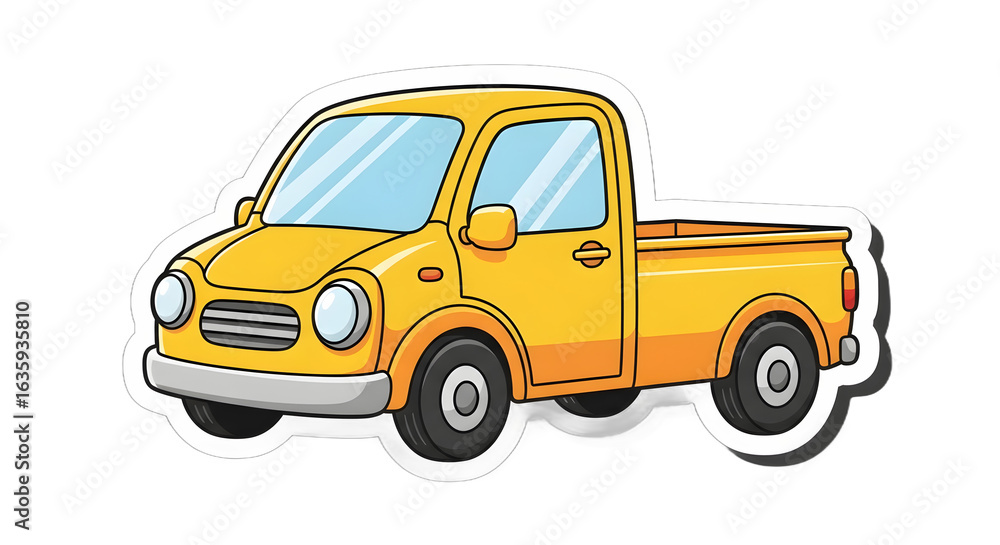 Obraz premium A yellow cartoon pickup truck sticker on a transparent background