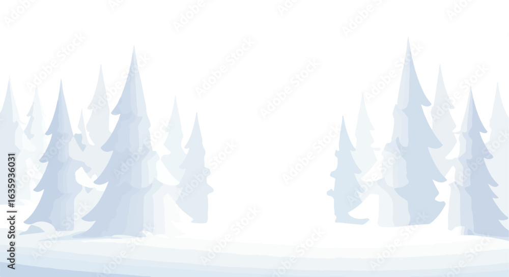 Obraz premium Light-blue trees scattered on a snowy ground, a minimalistic forest landscape