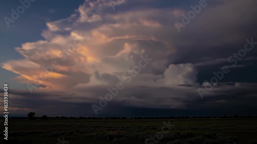 Towering Cumulonimbus Cloud Over Prairie Landscape