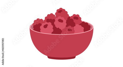 Fresh raspberries filling a red bowl against a bright white backdrop