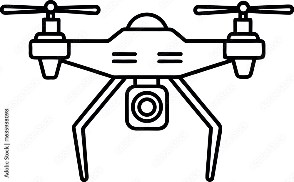 Naklejka premium Drone quadcopter camera aerial fly vector line art illustration