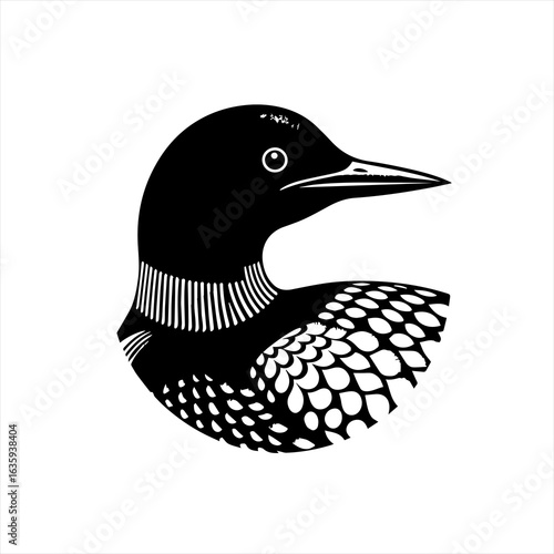 Black and white illustration of a common loon bird