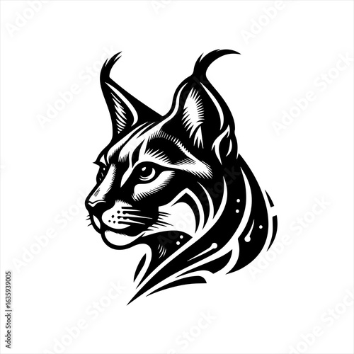 Stylized black and white lynx head profile illustration