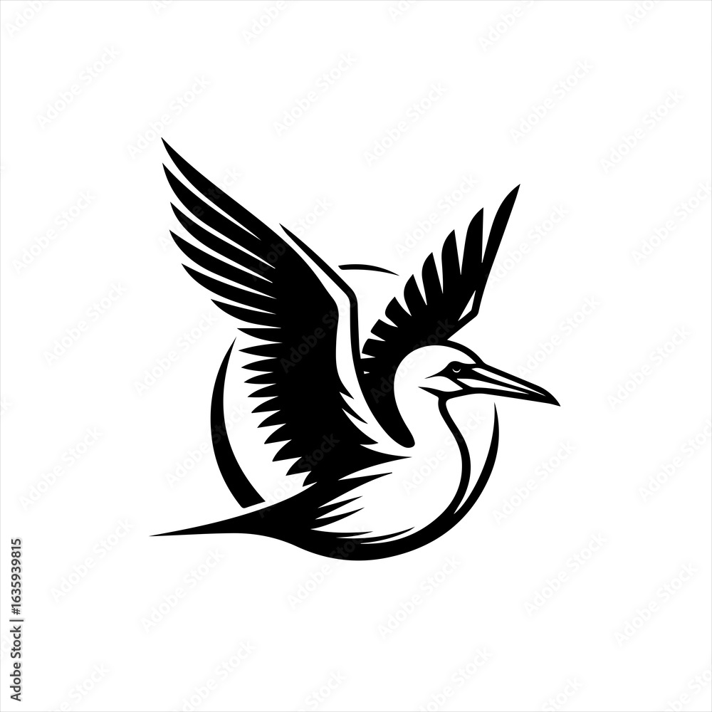 Obraz premium Stylized black and white silhouette of a bird in flight