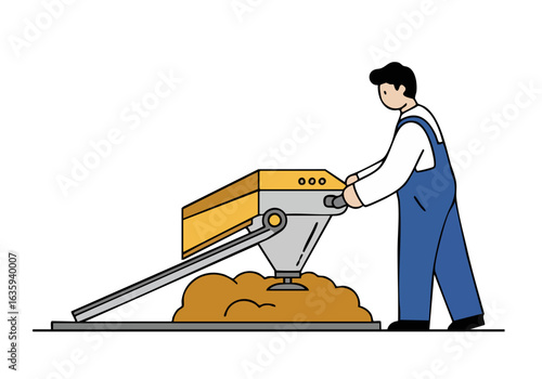 A worker operates a test rail, demonstrating its functionality. Clean lines and a simple composition highlight the equipment. Industrial setting.