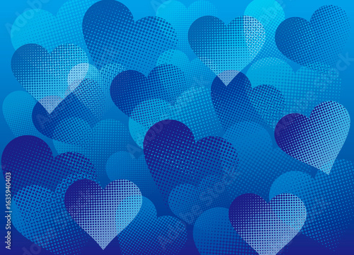 ドットでできたハートの重なり　青