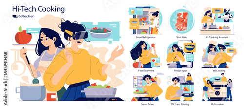 Hi-Tech VR Cooking and Smart Kitchen Vector Illustration