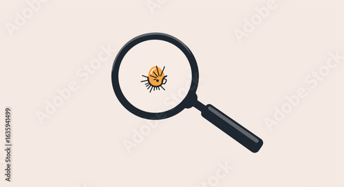 Magnifying glass focusing on a small, yellow bug-like doodle with black legs
