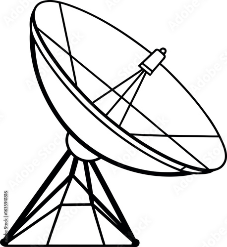 Satellite dish antenna communication signal vector line art illustration