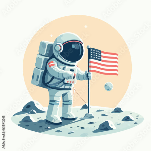 Astronaut planting a flag on the moon
