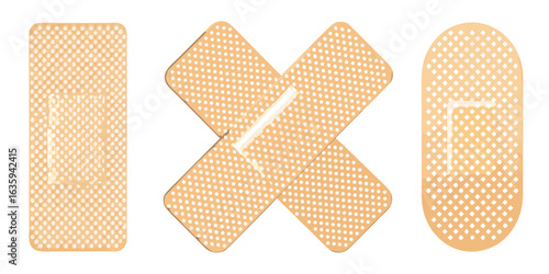 Assorted Bandages Showcase First Aid and Wound Care with Skin Tone Colors and Unique Shapes for Medical Supplies