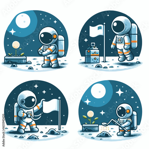 Astronaut planting a flag on the moon