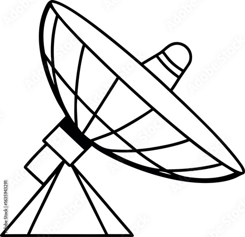 Satellite dish antenna communication signal vector line art illustration