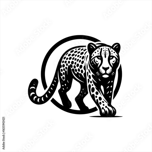 Wallpaper Mural Stylized black and white cheetah walking in a circle emblem Torontodigital.ca