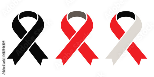 Symbolic Awareness Ribbons in Black, Red, and White Stand Side by Side Evoking Support for Various Causes and Solidarity
