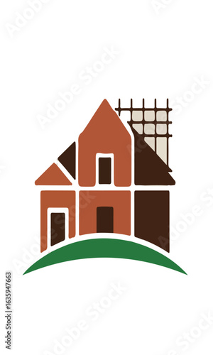 Vector illustration of a residential house with a green lawn, perfect for real estate, mortgage, and property business