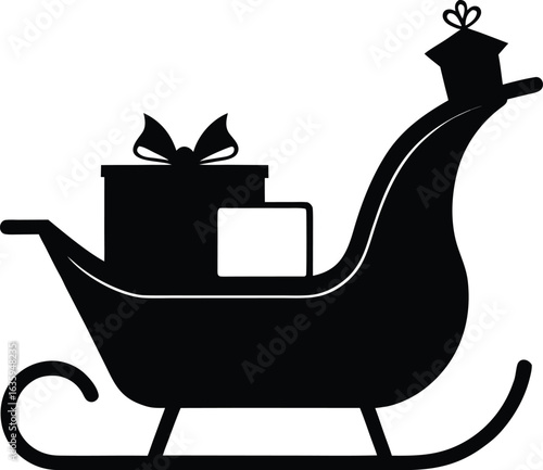 Sleigh standing still loaded with perfectly wrapped gifts