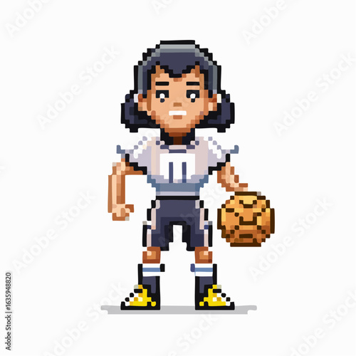 Pixel Art Sports Vector Woman Holding American Football Ball Character