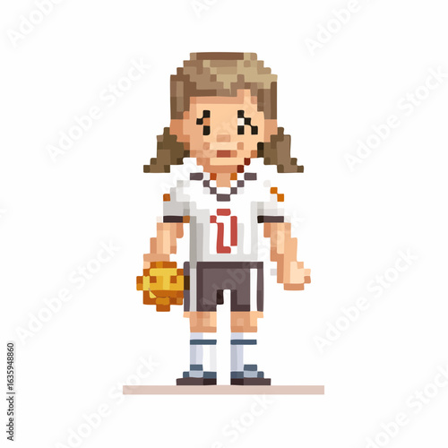 8 Bit Pixel Art Vector Female American Football Player Cartoon Style