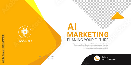 AI Digital Strategy Promotion with Eye-catching design, a bright orange curve, circular photo space, and sharp typography. Highlights AI role in data analysis vector illustration