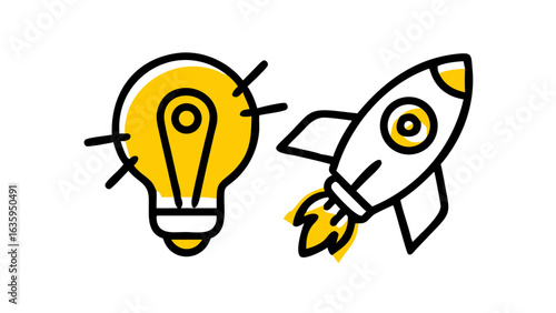 A lightbulb idea ignites a rocket's launch, symbolizing innovation and rapid growth.