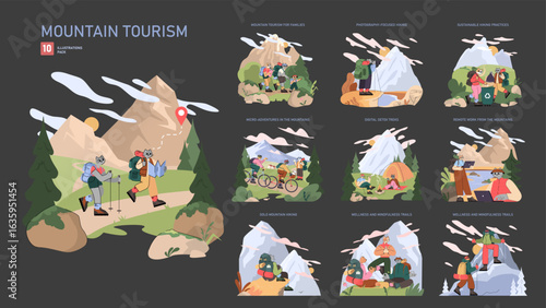 Mountain Tourism. Flat Vector Illustration