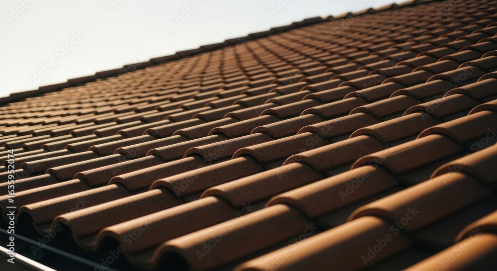 Fototapeta premium Terracotta roof tiles stretch towards the horizon under a bright, clear sky
