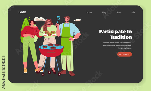 Friends Enjoying Barbecue Together on Website Illustration