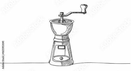 Vintage coffee grinder sketch with hand crank.