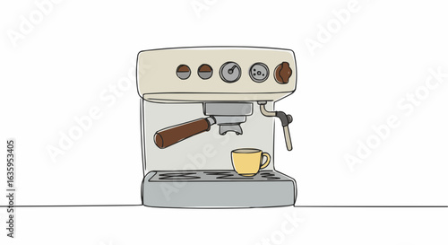 An espresso machine, dispensing a fresh cup of coffee.