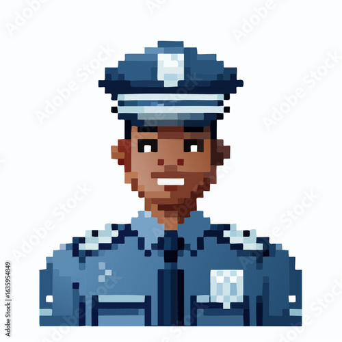Pixel art retro style male cop in tactical gear