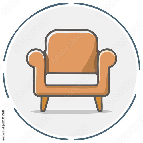 Cartoon armchair inside round frame illustration design