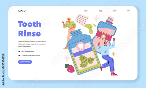 Tooth Rinse Page with Vector Illustration of People