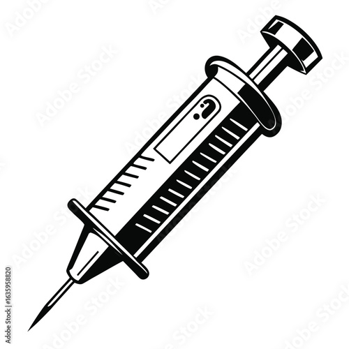 Monochrome Illustration of a Medical Syringe for Injections and Immunization Representing Healthcare, Medicine, and Potential Medical Procedures